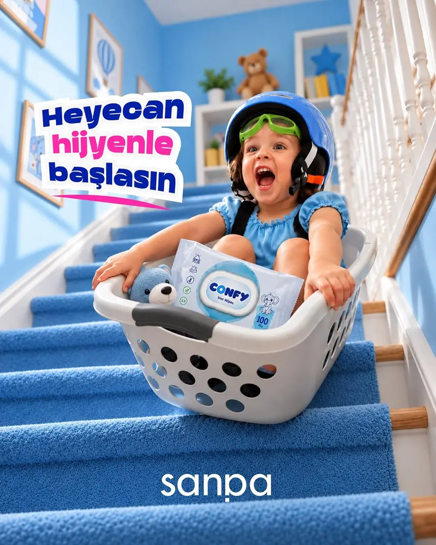 Confy sepetinde kayan çocuk